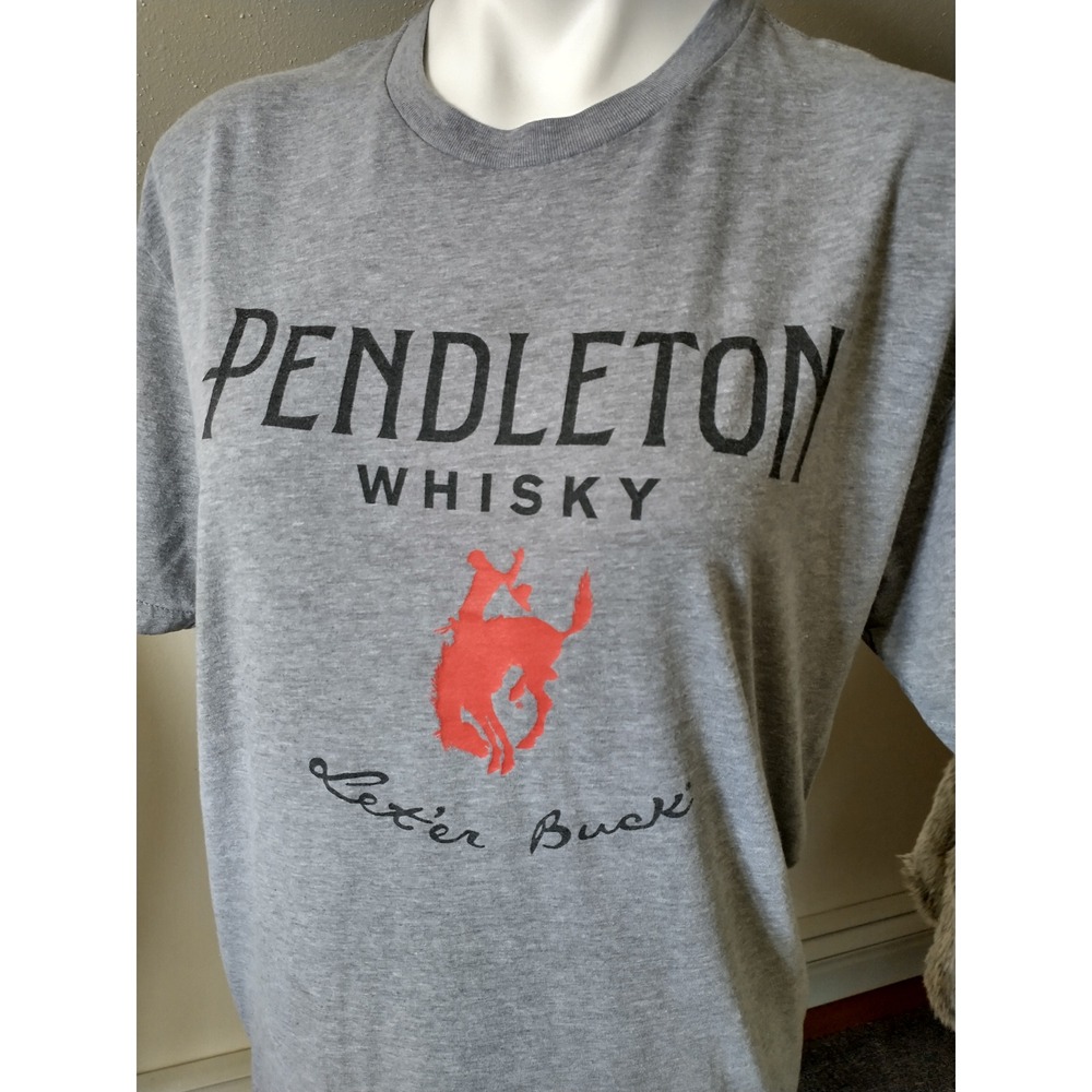 Vintage Americana Pendleton Whisky Let'er Buck Graphic T-Shirt Gray Short Sleeve